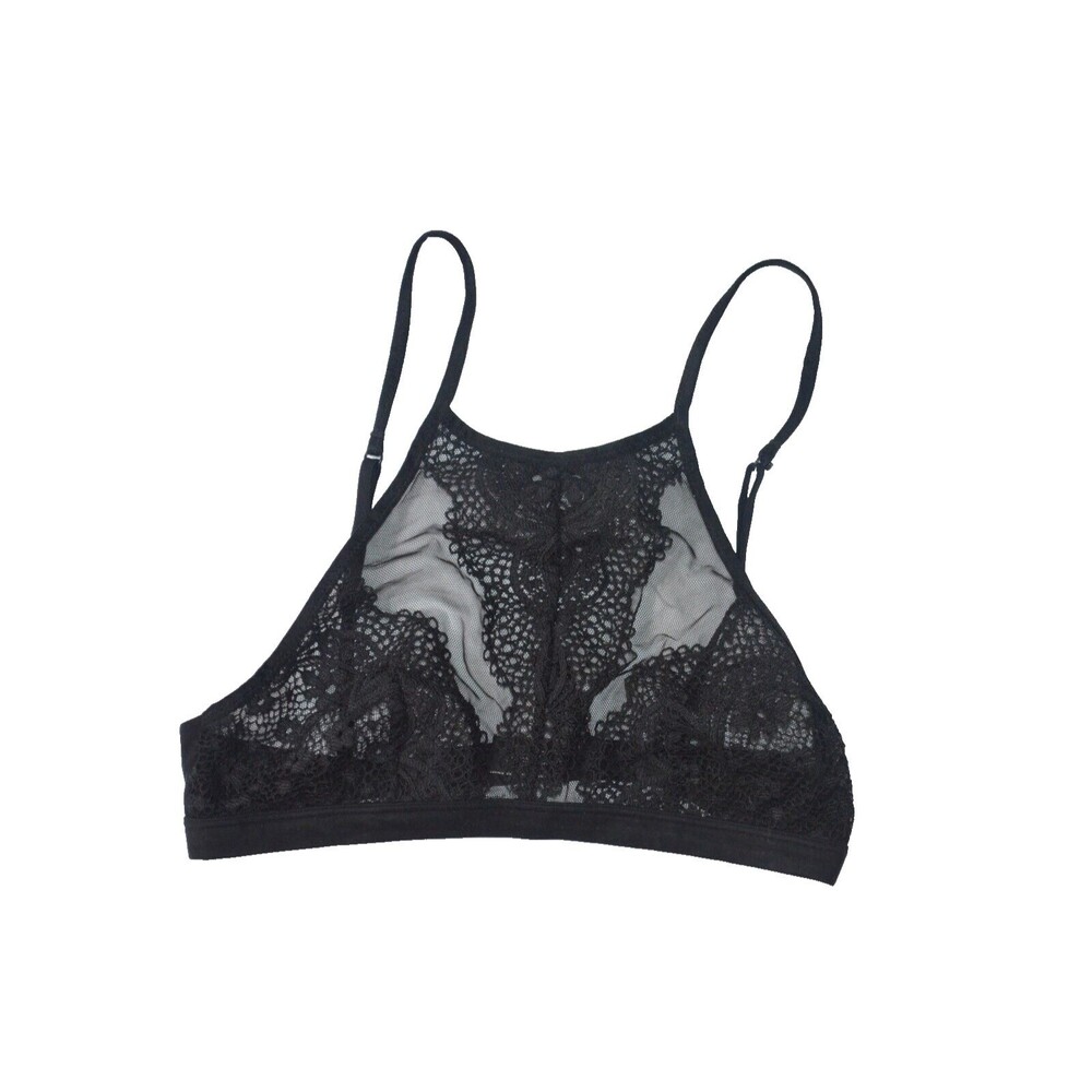 Victoria's Secret Black Lace Body by Victoria High Neck Halter Bralette Bra Sz S